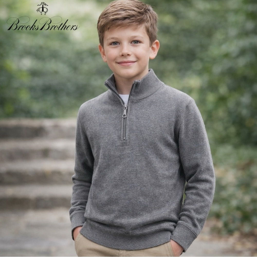 Brooks Brothers Supima Cotton Gray Boys Quarter Zip Sweater Youth Medium uniform